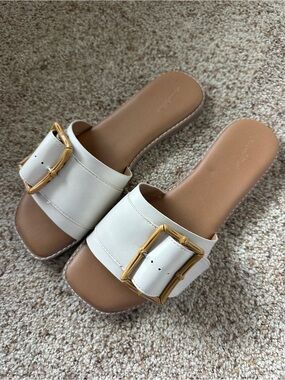 Women's Slide Sandals with Gold Buckle